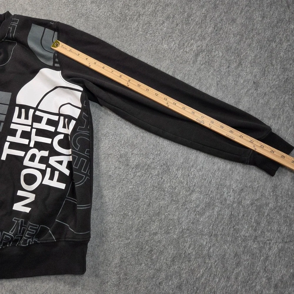 The North Face Sweatshirt Mens Small Black All Over Multi Logo Graphic Crewneck